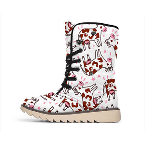 Cartoon Happy Dairy Cow Pattern Print Winter Boots