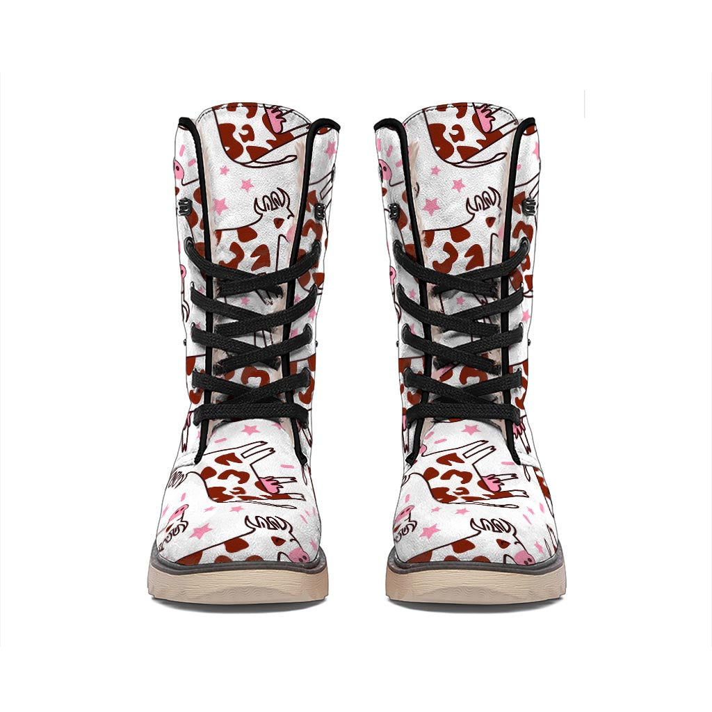 Cartoon Happy Dairy Cow Pattern Print Winter Boots