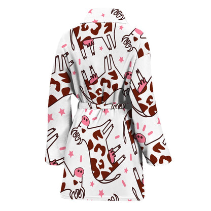 Cartoon Happy Dairy Cow Pattern Print Women's Bathrobe