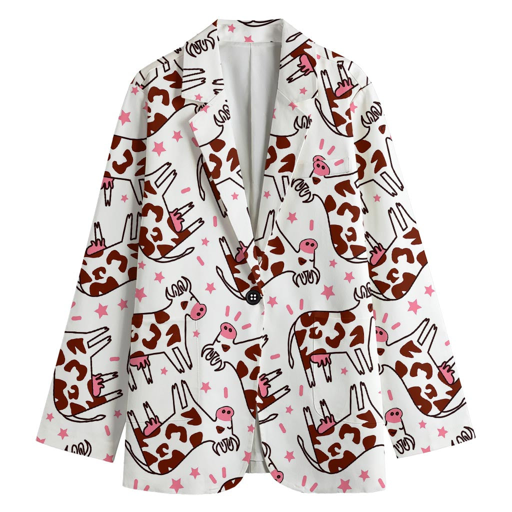 Cartoon Happy Dairy Cow Pattern Print Women's Blazer