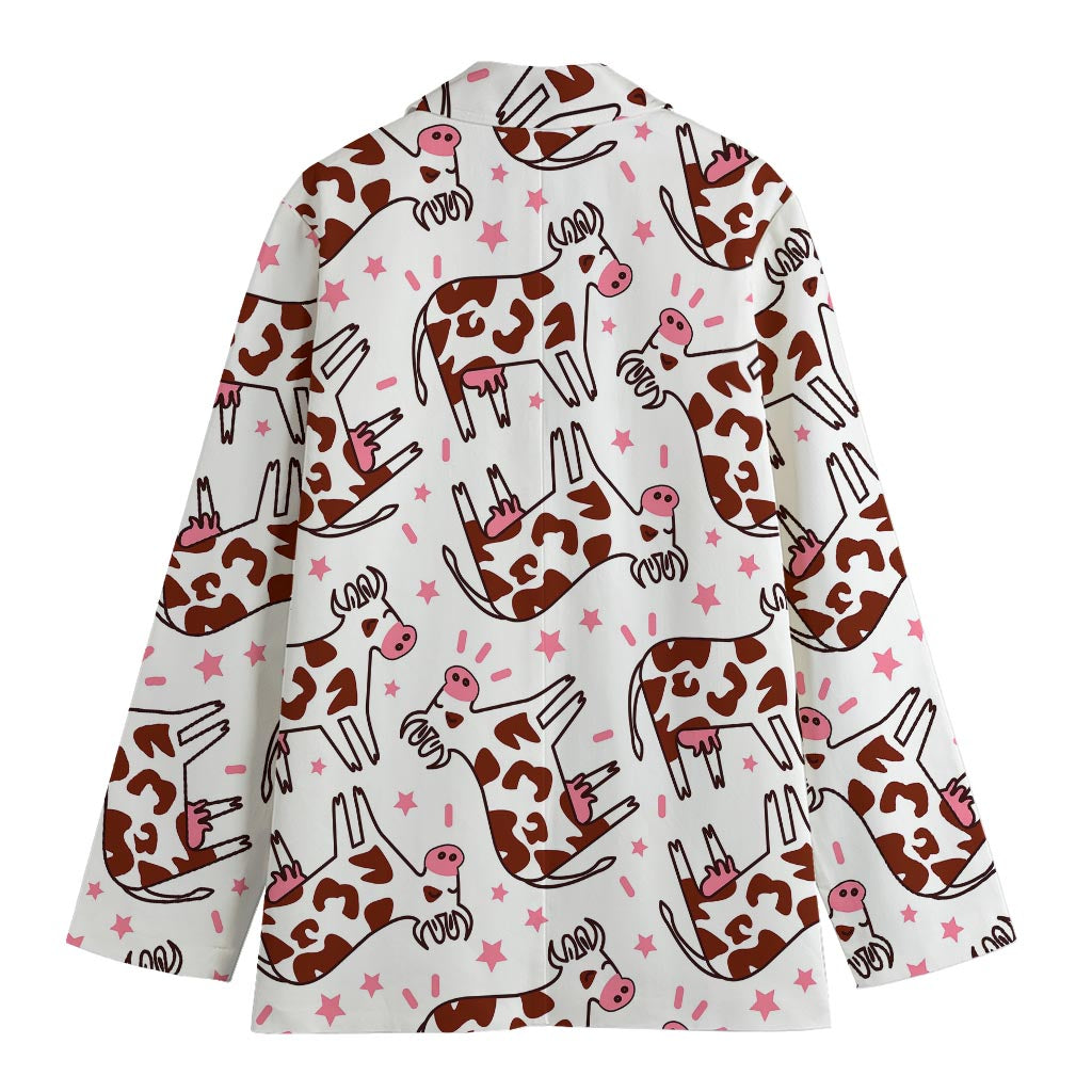 Cartoon Happy Dairy Cow Pattern Print Women's Cotton Blazer