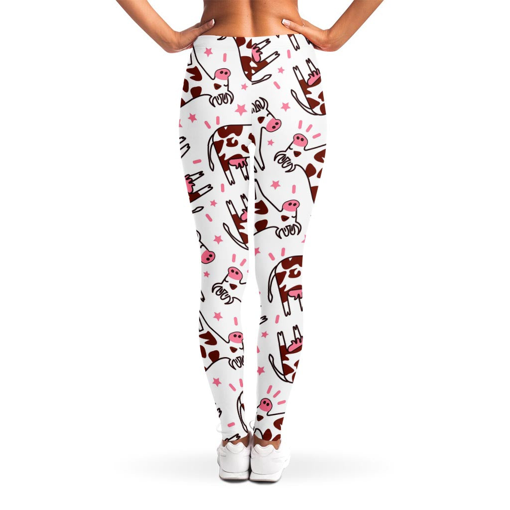 Cartoon Happy Dairy Cow Pattern Print Women's Leggings