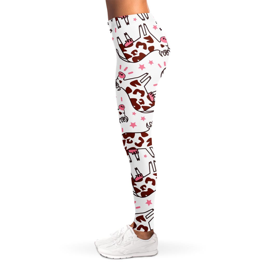 Cartoon Happy Dairy Cow Pattern Print Women's Leggings