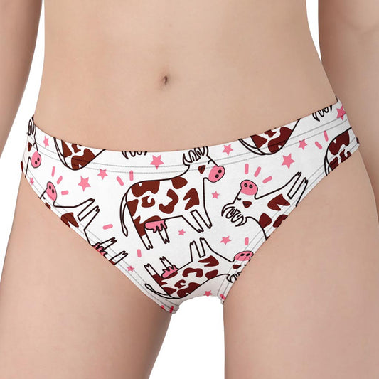Cartoon Happy Dairy Cow Pattern Print Women's Panties