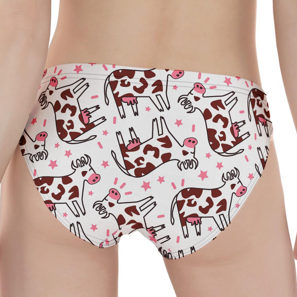 Cartoon Happy Dairy Cow Pattern Print Women's Panties