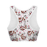 Cartoon Happy Dairy Cow Pattern Print Women's Sports Bra