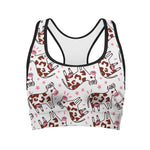 Cartoon Happy Dairy Cow Pattern Print Women's Sports Bra