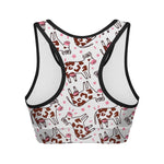 Cartoon Happy Dairy Cow Pattern Print Women's Sports Bra