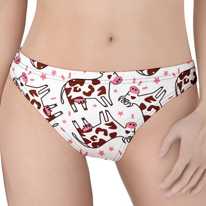 Cartoon Happy Dairy Cow Pattern Print Women's Thong