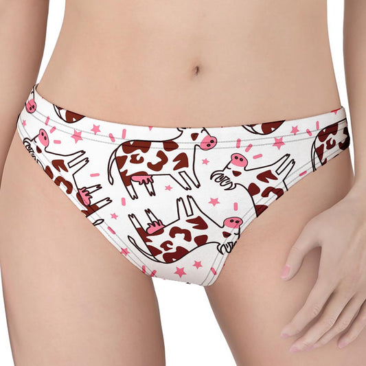 Cartoon Happy Dairy Cow Pattern Print Women's Thong