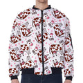 Cartoon Happy Dairy Cow Pattern Print Zip Sleeve Bomber Jacket