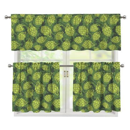 Cartoon Hop Cone Pattern Print 3 Piece Kitchen Curtains