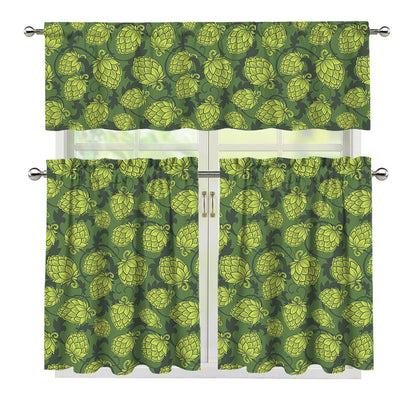 Cartoon Hop Cone Pattern Print 3 Piece Kitchen Curtains