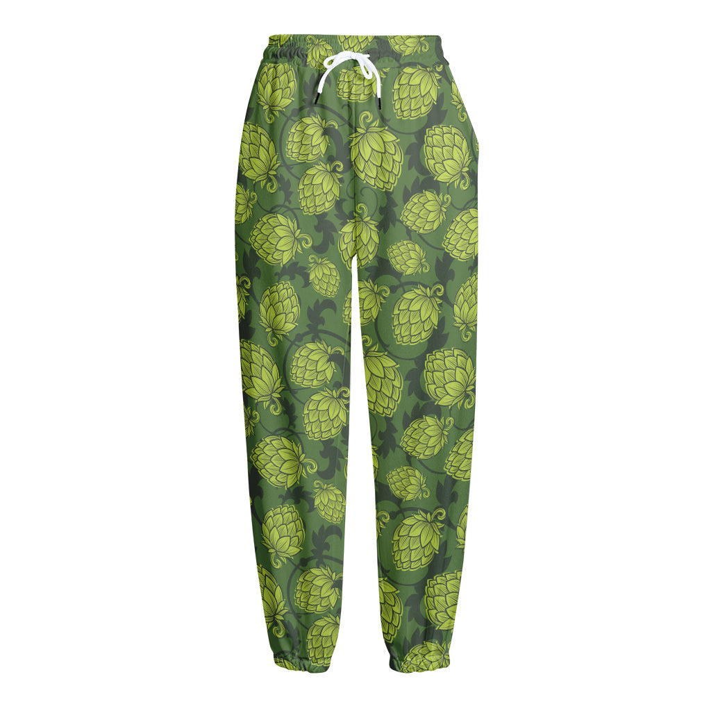 Cartoon Hop Cone Pattern Print Fleece Lined Knit Pants