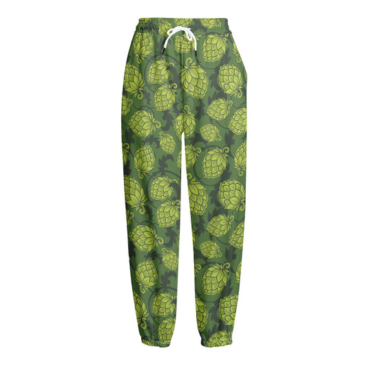 Cartoon Hop Cone Pattern Print Fleece Lined Knit Pants