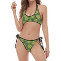Cartoon Hop Cone Pattern Print Halter Scoop Tie Side Bikini