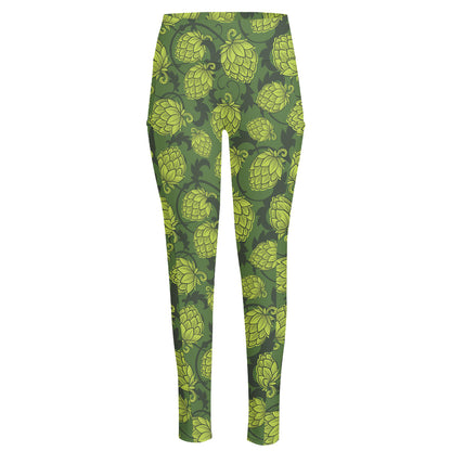 Cartoon Hop Cone Pattern Print High-Waisted Pocket Leggings