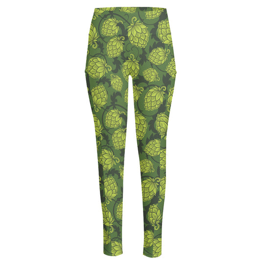 Cartoon Hop Cone Pattern Print High-Waisted Pocket Leggings