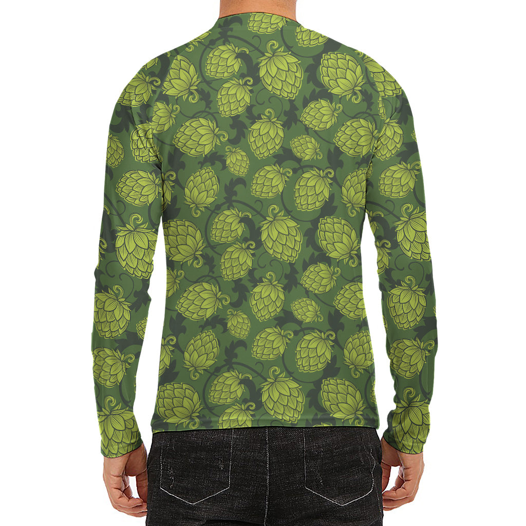 Cartoon Hop Cone Pattern Print Men's Long Sleeve Rash Guard