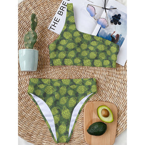 Cartoon Hop Cone Pattern Print One Shoulder Bikini Top