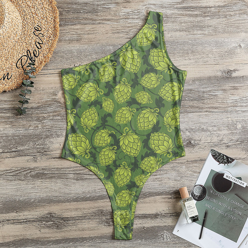 Cartoon Hop Cone Pattern Print One Shoulder Bodysuit