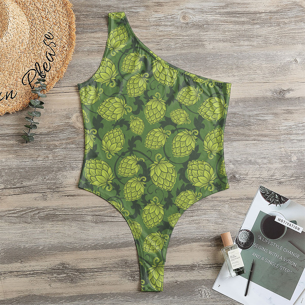 Cartoon Hop Cone Pattern Print One Shoulder Bodysuit