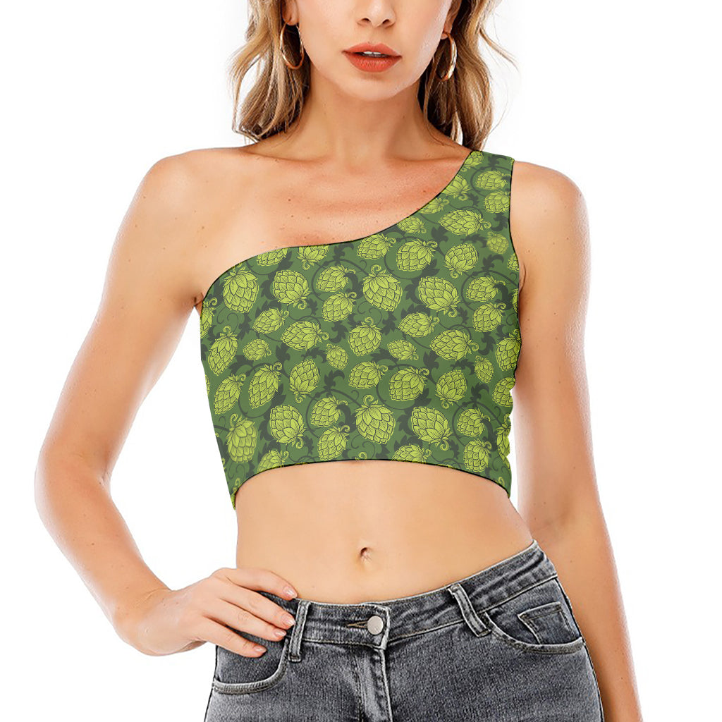 Cartoon Hop Cone Pattern Print One Shoulder Crop Top