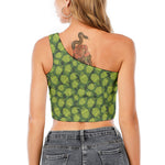 Cartoon Hop Cone Pattern Print One Shoulder Crop Top