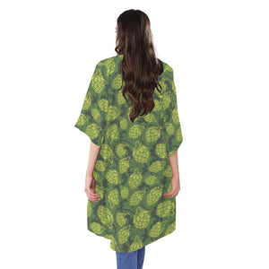 Cartoon Hop Cone Pattern Print Open Front Beach Cover Up