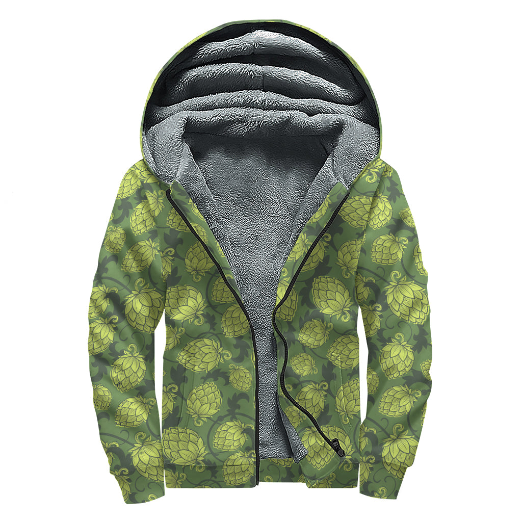 Cartoon Hop Cone Pattern Print Sherpa Lined Zip Up Hoodie