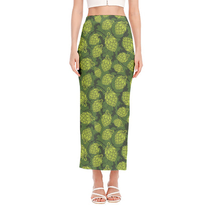 Cartoon Hop Cone Pattern Print Side Slit Maxi Skirt