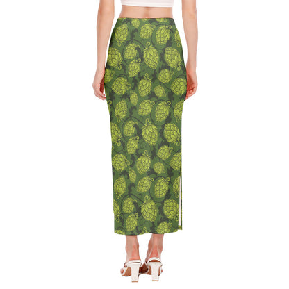 Cartoon Hop Cone Pattern Print Side Slit Maxi Skirt