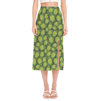 Cartoon Hop Cone Pattern Print Side Slit Midi Skirt