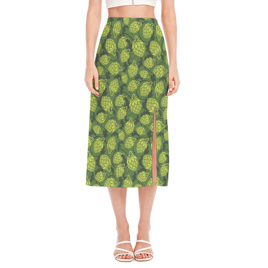 Cartoon Hop Cone Pattern Print Side Slit Midi Skirt