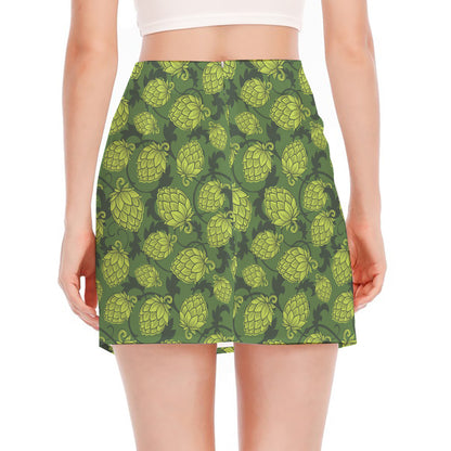 Cartoon Hop Cone Pattern Print Side Slit Mini Skirt