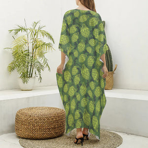 Cartoon Hop Cone Pattern Print Silk V-Neck Kaftan Dress