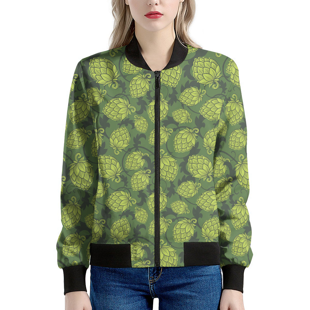 Cartoon Hop Cone Pattern Print Women's Bomber Jacket