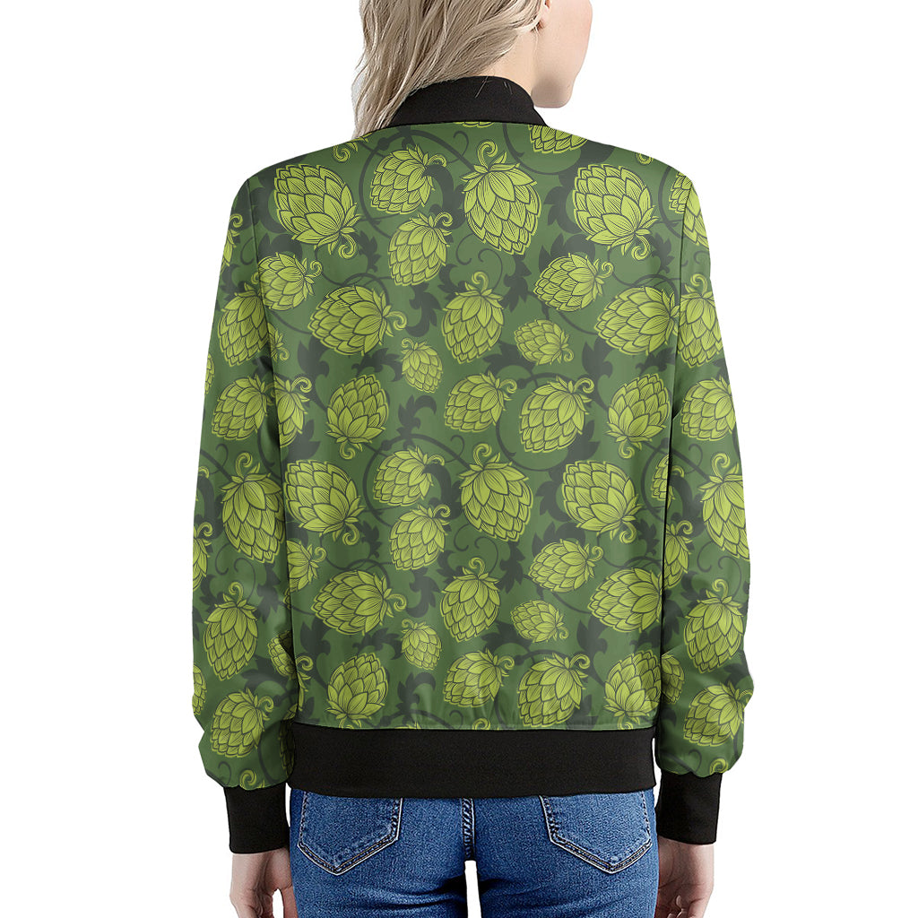 Cartoon Hop Cone Pattern Print Women's Bomber Jacket