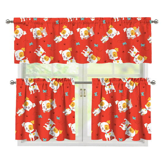 Cartoon Jack Russell Terrier Print 3 Piece Kitchen Curtains