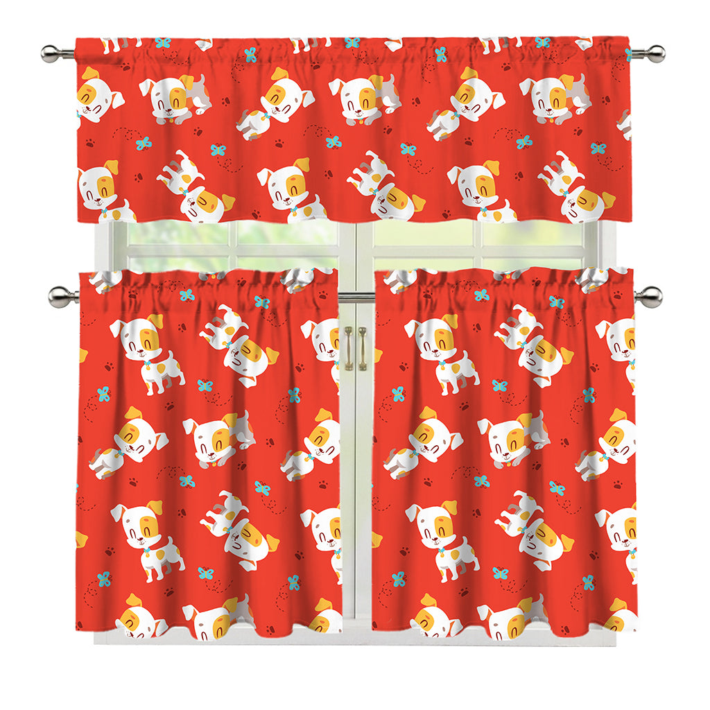 Cartoon Jack Russell Terrier Print 3 Piece Kitchen Curtains