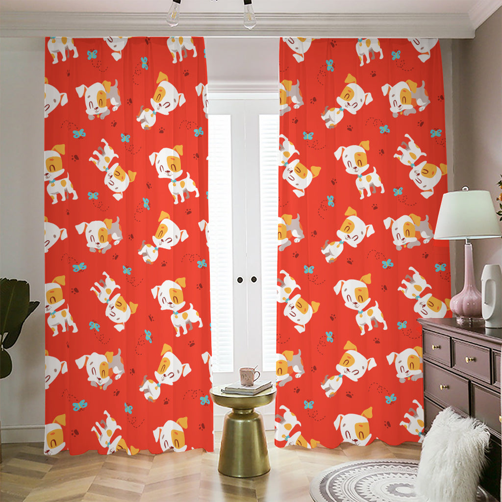 Cartoon Jack Russell Terrier Print Blackout Pencil Pleat Curtains