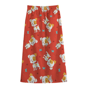 Cartoon Jack Russell Terrier Print Cotton Front Slit Maxi Skirt