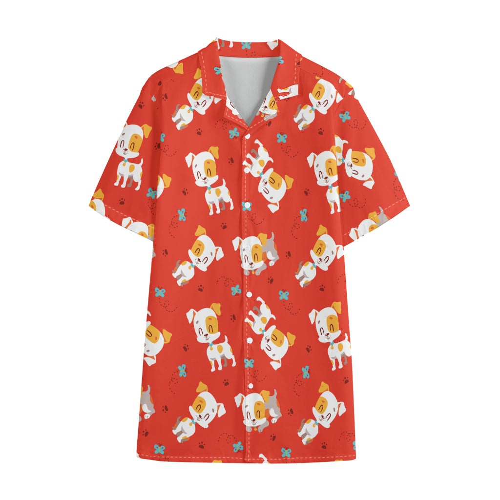 Cartoon Jack Russell Terrier Print Cotton Hawaiian Shirt