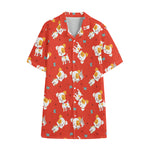 Cartoon Jack Russell Terrier Print Cotton Hawaiian Shirt