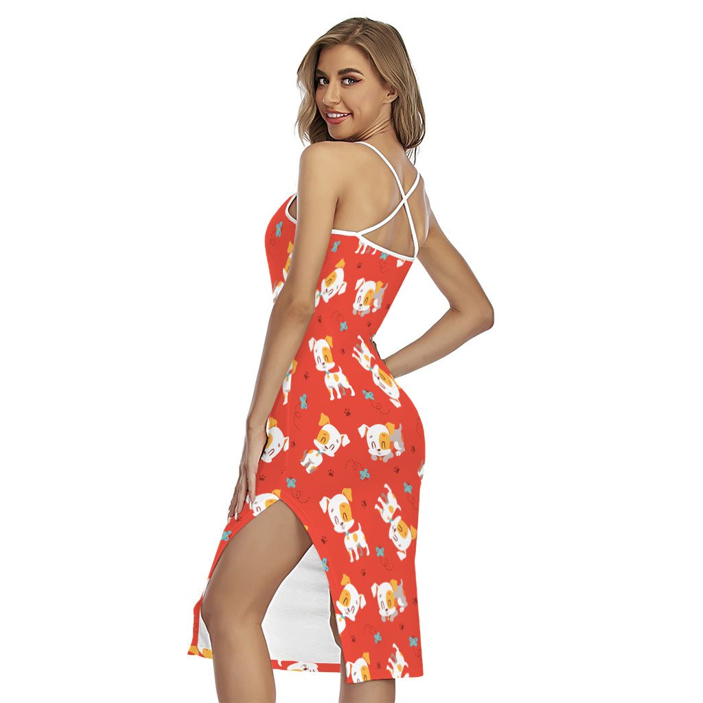 Cartoon Jack Russell Terrier Print Cross Back Cami Dress