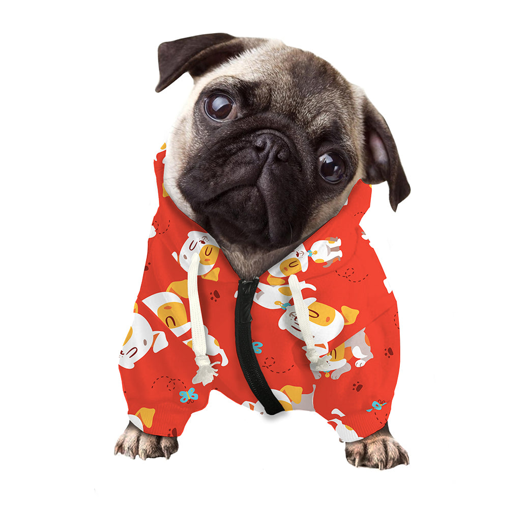 Cartoon Jack Russell Terrier Print Dog Zip Up Hoodie