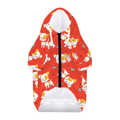 Cartoon Jack Russell Terrier Print Dog Zip Up Hoodie