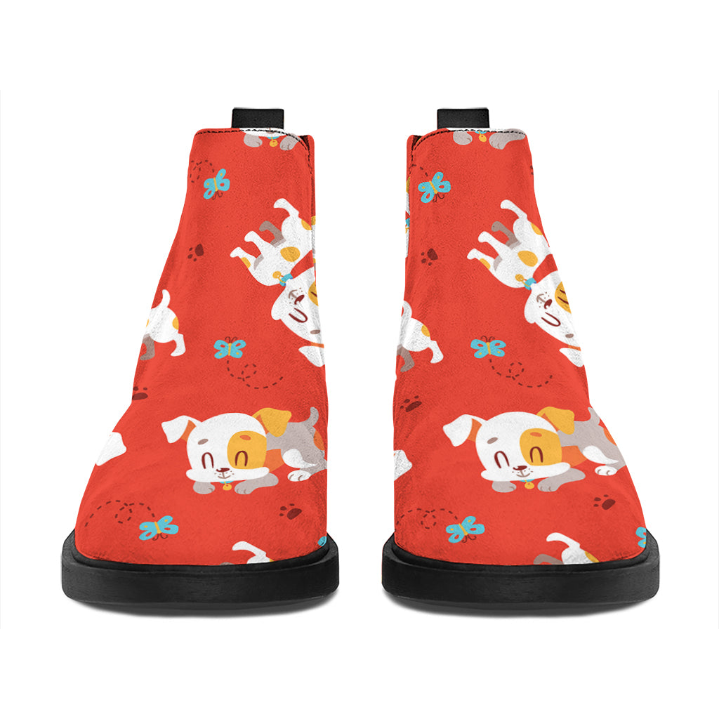 Cartoon Jack Russell Terrier Print Flat Ankle Boots