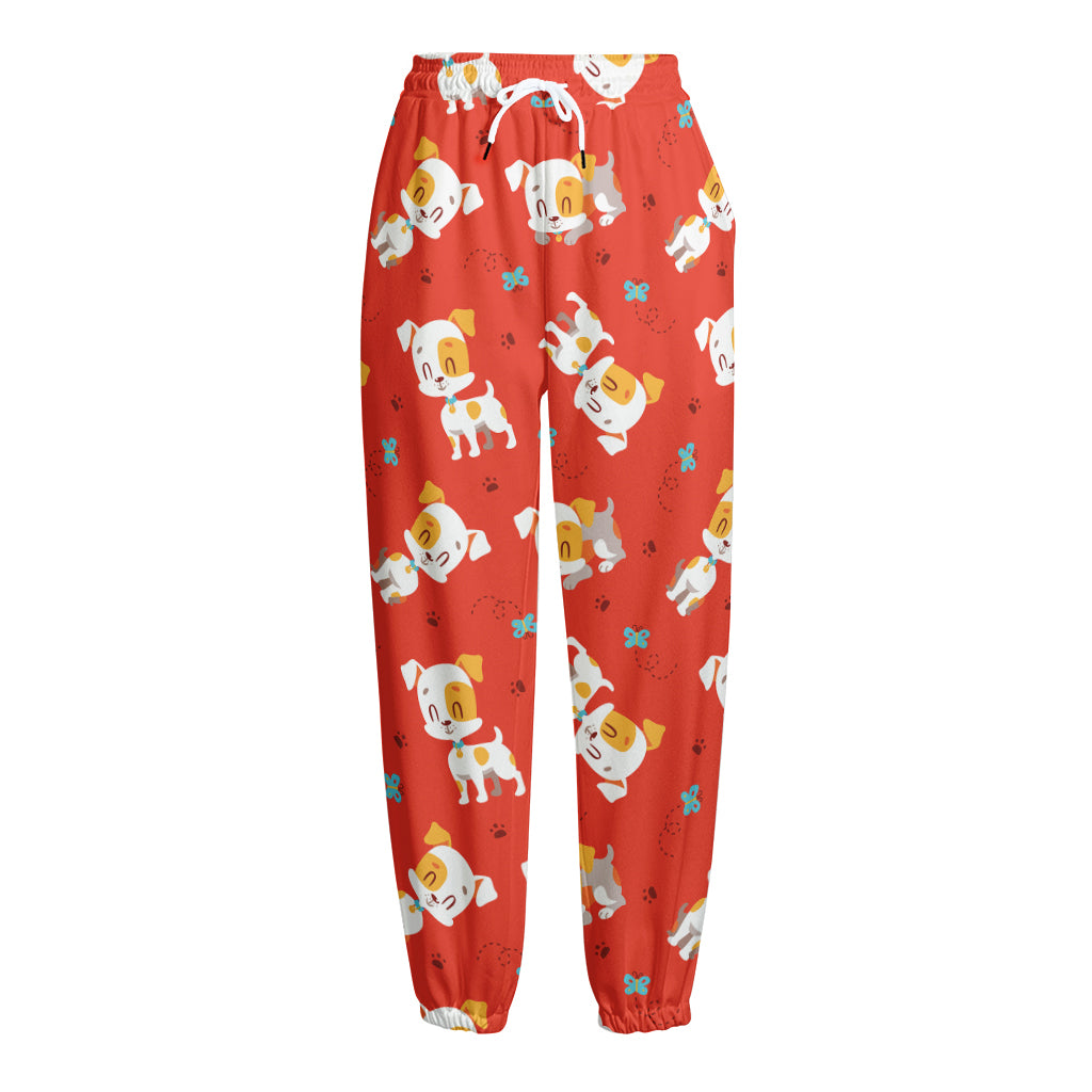 Cartoon Jack Russell Terrier Print Fleece Lined Knit Pants