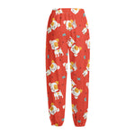 Cartoon Jack Russell Terrier Print Fleece Lined Knit Pants